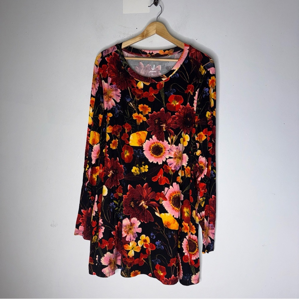 J Jason Wu Knit Semi-Fit Swing Top Red Black Floral 3XL